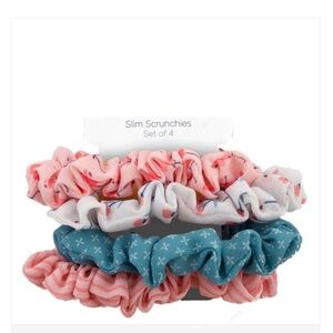 Pink & Teal Floral Scrunchies (Set of 4) - New